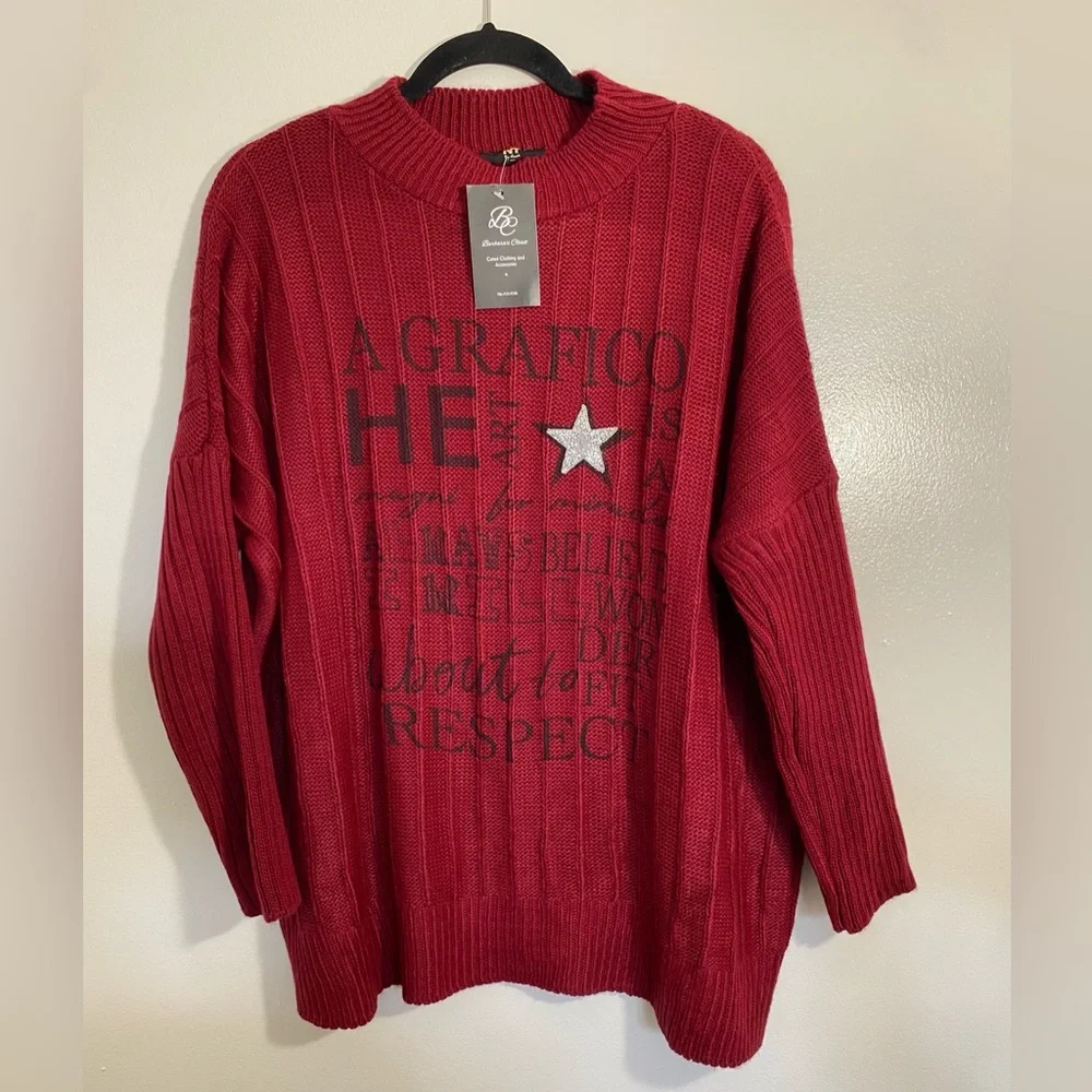 Barbara’s Closet Red Graphic Knit Sweater – Made in Italy